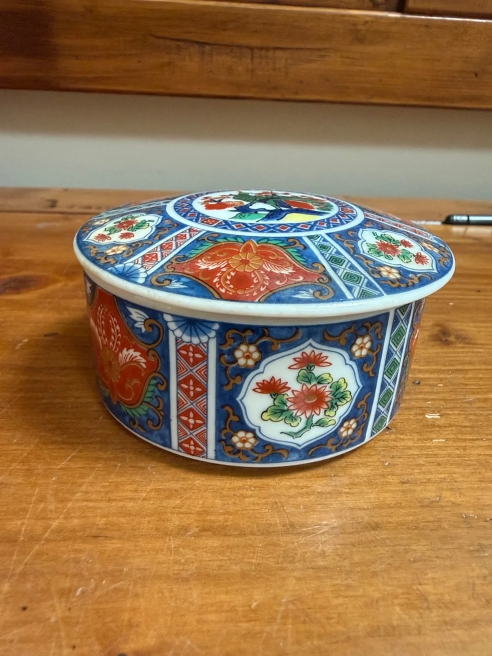 ☀️3/$15 Vintage Imari Takahashi Porcelain Trinket Box Peacock Design